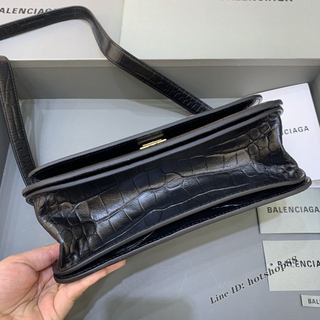 Balenciaga專櫃爆款大號鱷魚黑色肩背包 巴黎世家新款Gossip bag斜挎包 fyj1319